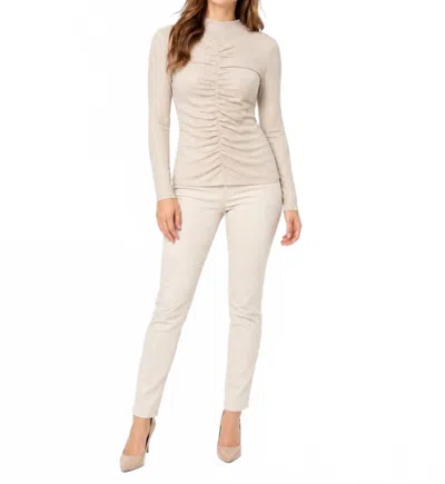 Mystree Ruched Mock Neck Top In Gray In Grey