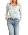 Mystree Ruching Floral Mesh Top In Pale Blue In Blue