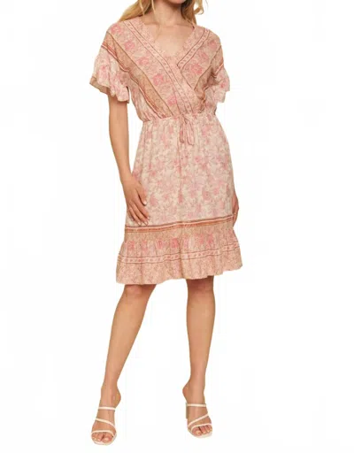 Mystree Ruffle Boarder Print Dress In Beige In Pink