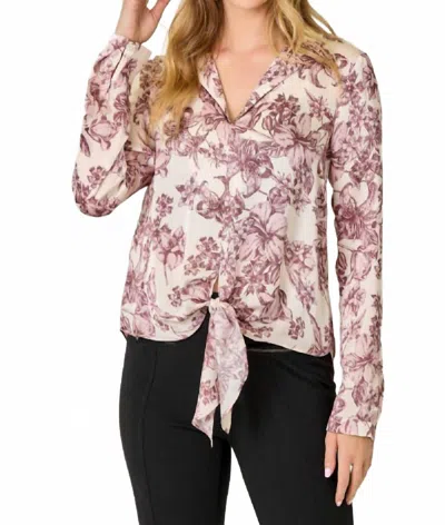 Mystree Satin & Sweet Tie Front Blouse In Almond Mix In Multi