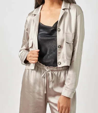 Mystree Satin Cropped Jacket In Beige In Gray