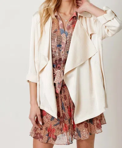Mystree Satin Trench Short Dressy Jacket In Champagne In White