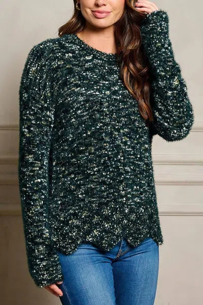 Mystree Scalloped Pullover Sweater In Teal