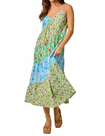 Mystree Seaside Meadows Tiered Midi Dress In Green In Multi