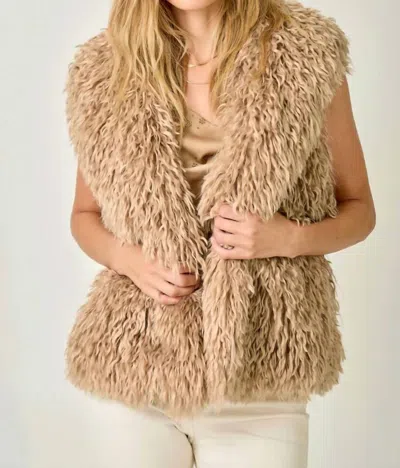 Mystree Shaggy Faux Fur Vest In Latte In Multi