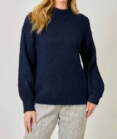 Mystree Shimmer & Shine Mock Neck Sweater In Midnight Blue