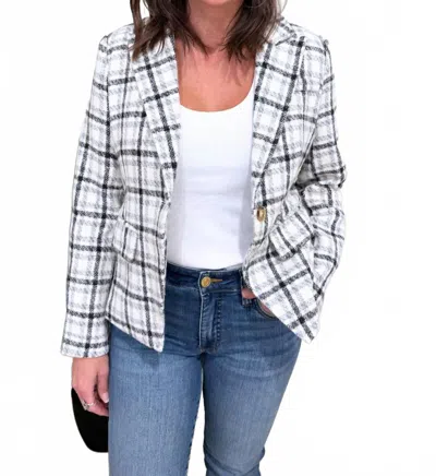 Mystree Single Breast Plaid Blazer In Almond In Multi