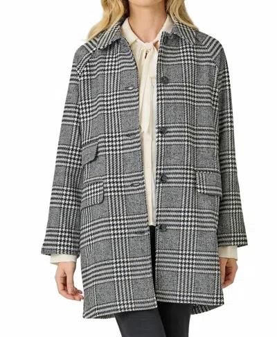 Mystree Single Breasted Midi Coat In Black Mix