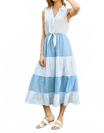 Mystree Sleeveless Maxi Dress In Blue & White In Multi