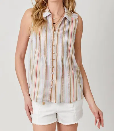 Mystree Sleeveless Pintuck Top In Red Mix In Multi