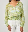 Mystree Smocked Bottom Peasant Chiffon Blouse In Green In Green