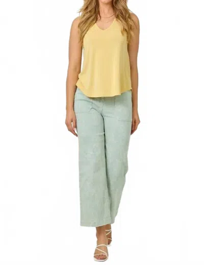 Mystree Smocked Shoulder Tank Top In Muted Yellow In Multi