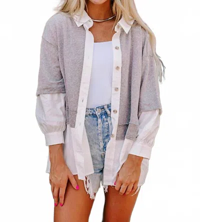 Mystree Something Good Button Down Long Sleeve Top In Heather Grey