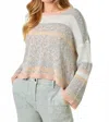 Mystree Spring Mix Sweater In Ivory/coral In Gray