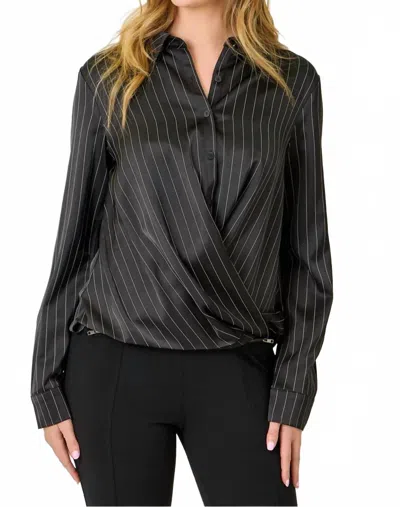 Mystree Stripe Twisted Bottom Blouse In Black