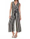 Mystree Striped Surplice Jumpsuit In Navy In Blue