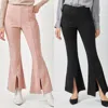 Mystree Suede Flare Front Slit Pants In Pink In Pink