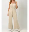 Mystree Suede Wide Leg Jumpsuit In Antique White In Beige