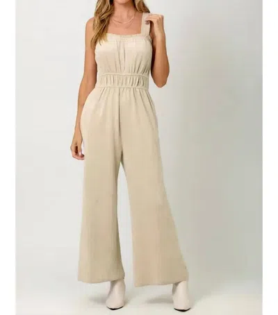 Mystree Suede Wide Leg Jumpsuit In Antique White In Beige