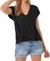 Mystree Surplice Neck Top In Black In Black