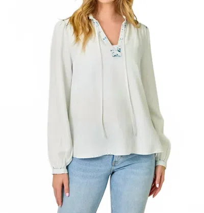 Mystree Tencel Ruffle Tie-neck Blouse In Green In Blue