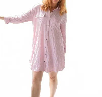 Mystree Textured Button Down Shirt Mini Dress In Pink In Purple