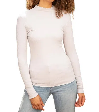 Mystree Theresa Lettuce Hem Mock Neck Top In Heather Grey