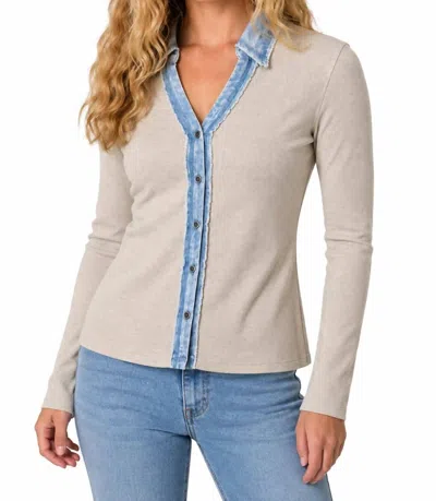 Mystree Thermal Button Down Top In Washed Oatmeal In Multi
