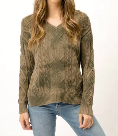 Mystree Tie Dye Cable Knit Sweater In Olive Green