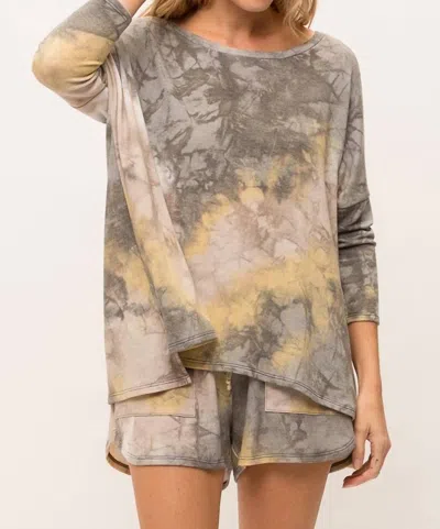 Mystree Tie Dye Terry Baggy Top In Blue Stone