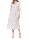 Mystree Tie Sleeve Striped Midi Dress In Blue In Blue