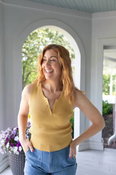 Mystree Timeless Ribbed Sweater Tank Top In Deep Gold In Yellow