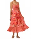 Mystree Twist Adorn Neckline Smocked Maxi Dress In Tomato Red In Orange