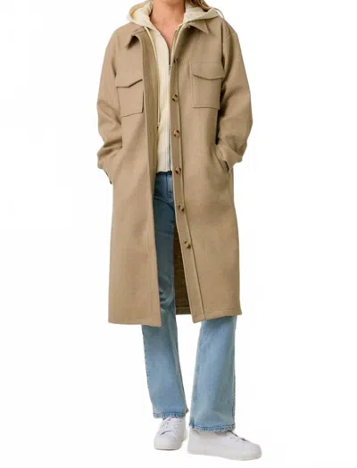 Mystree Twofer Hoodie Solid Coat In Beige In Brown