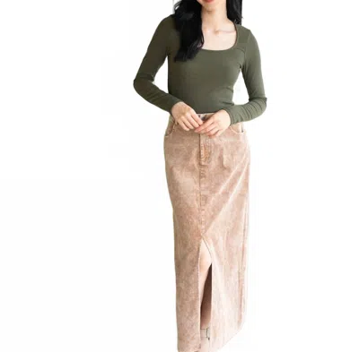 Mystree Urban Groove Corduroy Slit Skirt In Sandy Brown In Multi
