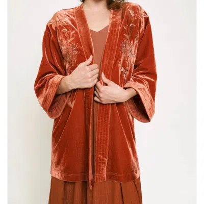 Mystree Velvet Floral Embroidered Kimono In Chili In Pink