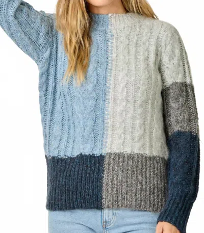 Mystree Washed Cable Knit Sweater In Blue In Multi