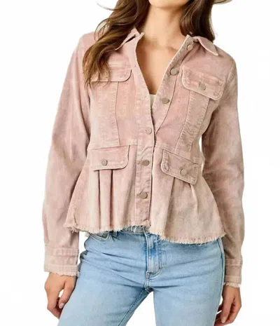 Mystree Washed Corduroy Peplum Jacket In Rose In Pink