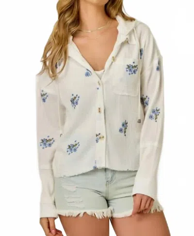 Mystree Washed Embroidery Hoodie Jacket In Off White