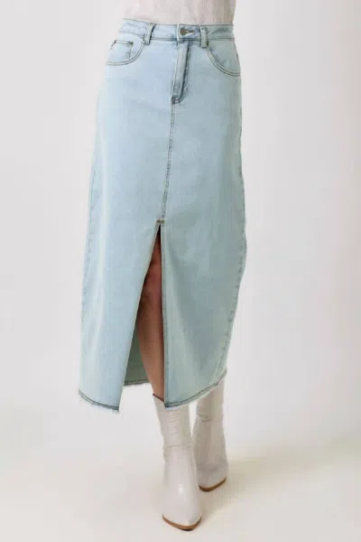 Mystree Front Slit Skirt In Light Denim In Blue