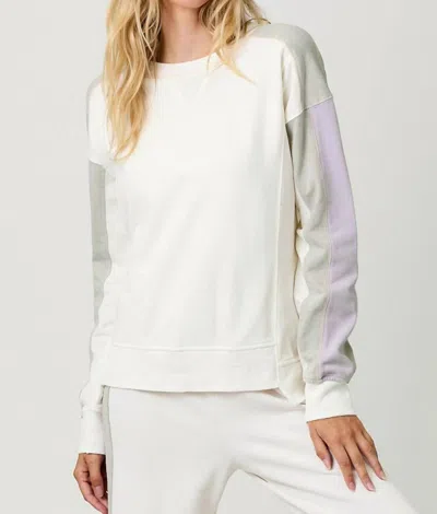 Mystree Washed Out Colorblock Top In Ivory In White