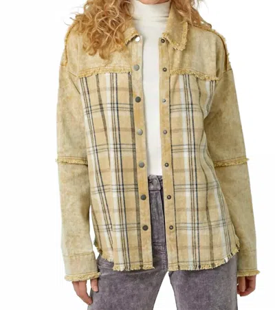 Mystree Washed Plaid Mix Jacket In Yellow