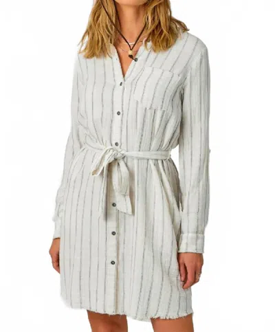 Mystree Washed Shirt Dress In Off White Stripe In Multi