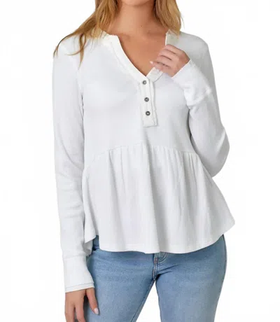 Mystree Washed Thermal Peplum Long Sleeves Top In Vintage White