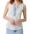 Mystree Washed Thermal Sleeveless Henley Top In Light Grey In Gray