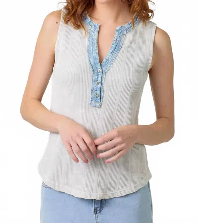 Mystree Washed Thermal Sleeveless Henley Top In Light Grey In Gray