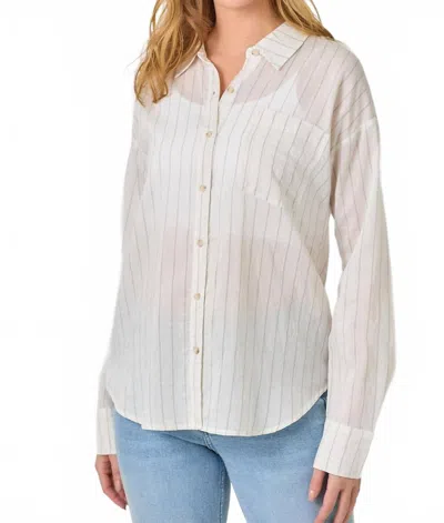 Mystree Women's Button Down Pin Striped Shirt In Off White