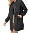 Mystree Women's Quilted Long Bomber Jacket In Black In Black