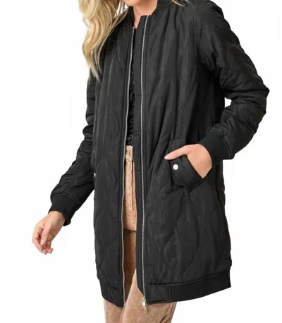 Mystree Women's Quilted Long Bomber Jacket In Black