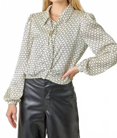 Mystree Women's Scarf Blouse In Ivory In Gray